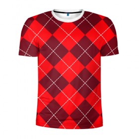 Мужская футболка 3D спортивная с принтом Клетка в Белгороде, 100% полиэстер с улучшенными характеристиками | приталенный силуэт, круглая горловина, широкие плечи, сужается к линии бедра | красный | ромбы | свитер