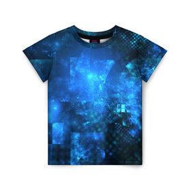 Детская футболка 3D с принтом геометрия в Белгороде, 100% гипоаллергенный полиэфир | прямой крой, круглый вырез горловины, длина до линии бедер, чуть спущенное плечо, ткань немного тянется | Тематика изображения на принте: геометрия | звезды | космос | море | небо | синий | текстура