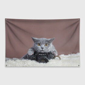 Флаг-баннер с принтом Котик фотограф в Белгороде, 100% полиэстер | размер 67 х 109 см, плотность ткани — 95 г/м2; по краям флага есть четыре люверса для крепления | кот | котик | кошка | объектив | фотоаппарат | фотограф