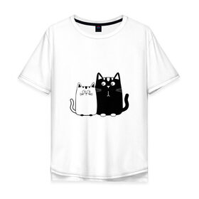 Мужская футболка хлопок Oversize с принтом Влюбленные коты в Белгороде, 100% хлопок | свободный крой, круглый ворот, “спинка” длиннее передней части | 14 февраля | влюбленным | девушке | кот | коты | котята. | кошка | любовь | мужчине | парню | подарок