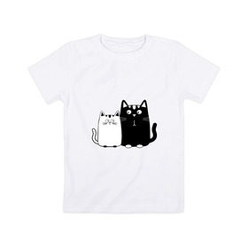 Детская футболка хлопок с принтом Влюбленные коты в Белгороде, 100% хлопок | круглый вырез горловины, полуприлегающий силуэт, длина до линии бедер | 14 февраля | влюбленным | девушке | кот | коты | котята. | кошка | любовь | мужчине | парню | подарок