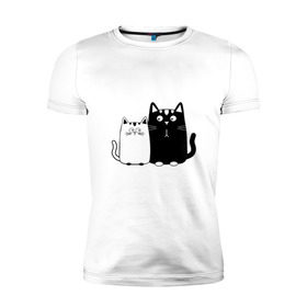 Мужская футболка премиум с принтом Влюбленные коты в Белгороде, 92% хлопок, 8% лайкра | приталенный силуэт, круглый вырез ворота, длина до линии бедра, короткий рукав | Тематика изображения на принте: 14 февраля | влюбленным | девушке | кот | коты | котята. | кошка | любовь | мужчине | парню | подарок