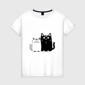 Женская футболка хлопок с принтом Влюбленные коты в Белгороде, 100% хлопок | прямой крой, круглый вырез горловины, длина до линии бедер, слегка спущенное плечо | 14 февраля | влюбленным | девушке | кот | коты | котята. | кошка | любовь | мужчине | парню | подарок
