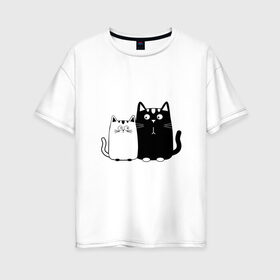 Женская футболка хлопок Oversize с принтом Влюбленные коты в Белгороде, 100% хлопок | свободный крой, круглый ворот, спущенный рукав, длина до линии бедер
 | 14 февраля | влюбленным | девушке | кот | коты | котята. | кошка | любовь | мужчине | парню | подарок