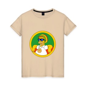 Женская футболка хлопок с принтом Раста-Гомер в Белгороде, 100% хлопок | прямой крой, круглый вырез горловины, длина до линии бедер, слегка спущенное плечо | гомер | мульт | симпсоны