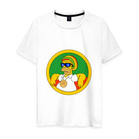 Мужская футболка хлопок с принтом Раста-Гомер в Белгороде, 100% хлопок | прямой крой, круглый вырез горловины, длина до линии бедер, слегка спущенное плечо. | Тематика изображения на принте: гомер | мульт | симпсоны