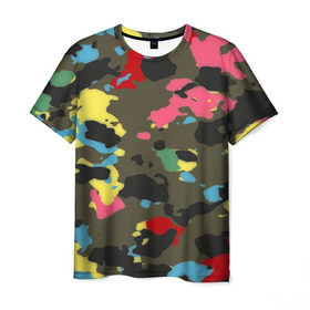 Мужская футболка 3D с принтом Цветной камуфляж в Белгороде, 100% полиэфир | прямой крой, круглый вырез горловины, длина до линии бедер | маскировка | пестрый | разноцветный | яркий
