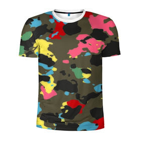 Мужская футболка 3D спортивная с принтом Цветной камуфляж в Белгороде, 100% полиэстер с улучшенными характеристиками | приталенный силуэт, круглая горловина, широкие плечи, сужается к линии бедра | маскировка | пестрый | разноцветный | яркий