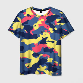 Мужская футболка 3D с принтом Разноцветный камуфляж в Белгороде, 100% полиэфир | прямой крой, круглый вырез горловины, длина до линии бедер | 