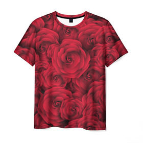 Мужская футболка 3D с принтом Красные розы в Белгороде, 100% полиэфир | прямой крой, круглый вырез горловины, длина до линии бедер | любовь | мозаика | розы | сердце | узор