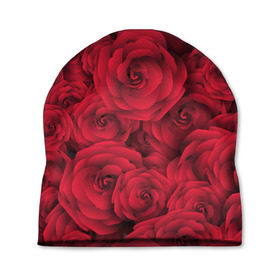 Шапка 3D с принтом Красные розы в Белгороде, 100% полиэстер | универсальный размер, печать по всей поверхности изделия | любовь | мозаика | розы | сердце | узор