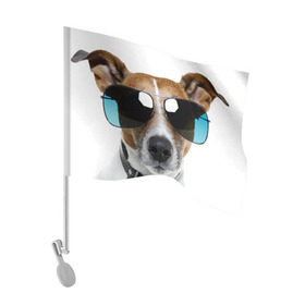 Флаг для автомобиля с принтом Джек Рассел в очках в Белгороде, 100% полиэстер | Размер: 30*21 см | волкодав | дворняжка | джек | джек рассел | домашние животные | любимец | мопс | овчарка | пес | песик | питомец | рассел | сенбернар | собака | собачка