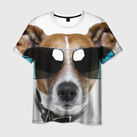 Мужская футболка 3D с принтом Джек Рассел в очках в Белгороде, 100% полиэфир | прямой крой, круглый вырез горловины, длина до линии бедер | волкодав | дворняжка | джек | джек рассел | домашние животные | любимец | мопс | овчарка | пес | песик | питомец | рассел | сенбернар | собака | собачка