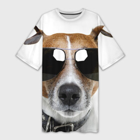 Платье-футболка 3D с принтом Джек Рассел в очках в Белгороде,  |  | волкодав | дворняжка | джек | джек рассел | домашние животные | любимец | мопс | овчарка | пес | песик | питомец | рассел | сенбернар | собака | собачка
