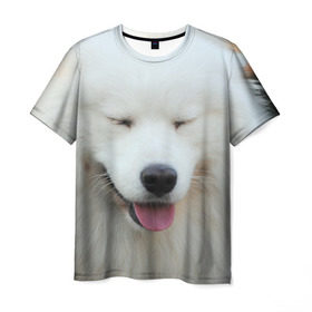 Мужская футболка 3D с принтом Самоед в Белгороде, 100% полиэфир | прямой крой, круглый вырез горловины, длина до линии бедер | далматин | лабрадор | любимец | овчарка | пес | питомец | самоед | собака | собачка | щенок
