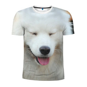 Мужская футболка 3D спортивная с принтом Самоед в Белгороде, 100% полиэстер с улучшенными характеристиками | приталенный силуэт, круглая горловина, широкие плечи, сужается к линии бедра | далматин | лабрадор | любимец | овчарка | пес | питомец | самоед | собака | собачка | щенок