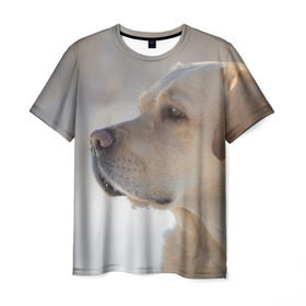 Мужская футболка 3D с принтом Лабрадор в Белгороде, 100% полиэфир | прямой крой, круглый вырез горловины, длина до линии бедер | далматин | далматинец | дворняга | лабрадор | любимец | овчарка | пес | питомец | самоед | собака | собачка | щенок