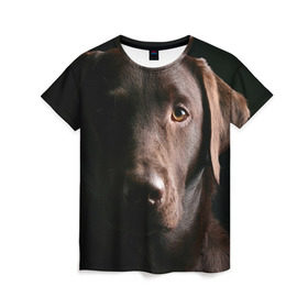 Женская футболка 3D с принтом Лабрадор в Белгороде, 100% полиэфир ( синтетическое хлопкоподобное полотно) | прямой крой, круглый вырез горловины, длина до линии бедер | далматин | далматинец | дворняга | лабрадор | любимец | овчарка | пес | питомец | самоед | собака | собачка | щенок