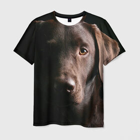 Мужская футболка 3D с принтом Лабрадор в Белгороде, 100% полиэфир | прямой крой, круглый вырез горловины, длина до линии бедер | далматин | далматинец | дворняга | лабрадор | любимец | овчарка | пес | питомец | самоед | собака | собачка | щенок