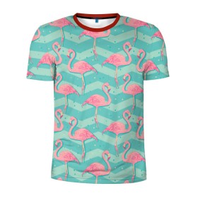 Мужская футболка 3D спортивная с принтом flamingo в Белгороде, 100% полиэстер с улучшенными характеристиками | приталенный силуэт, круглая горловина, широкие плечи, сужается к линии бедра | Тематика изображения на принте: flamingo | абстракция | фламинго