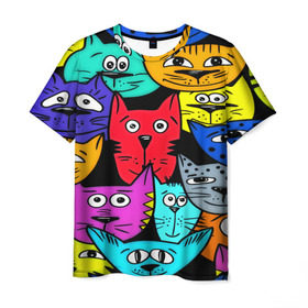Мужская футболка 3D с принтом Кот в Белгороде, 100% полиэфир | прямой крой, круглый вырез горловины, длина до линии бедер | кошки | паттерн | разноцветный | яркий