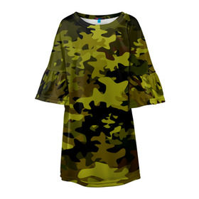 Детское платье 3D с принтом Camouflage в Белгороде, 100% полиэстер | прямой силуэт, чуть расширенный к низу. Круглая горловина, на рукавах — воланы | Тематика изображения на принте: камуфляж | хаки