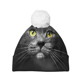 Шапка 3D c помпоном с принтом Кошачий взгляд в Белгороде, 100% полиэстер | универсальный размер, печать по всей поверхности изделия | взгляд | взор | глаза | киска | кот | котёнок | кошка | усы