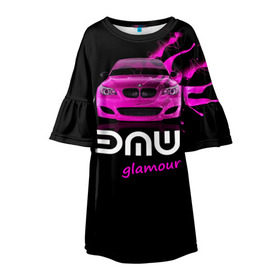 Детское платье 3D с принтом BMW glamour в Белгороде, 100% полиэстер | прямой силуэт, чуть расширенный к низу. Круглая горловина, на рукавах — воланы | Тематика изображения на принте: bmw | m5 | pink | авто | автомобиль | бмв | гламур | машина | розовый | стиль | тачка | элита