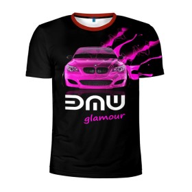 Мужская футболка 3D спортивная с принтом BMW glamour в Белгороде, 100% полиэстер с улучшенными характеристиками | приталенный силуэт, круглая горловина, широкие плечи, сужается к линии бедра | Тематика изображения на принте: bmw | m5 | pink | авто | автомобиль | бмв | гламур | машина | розовый | стиль | тачка | элита
