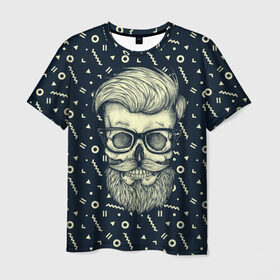 Мужская футболка 3D с принтом Hipster is Dead в Белгороде, 100% полиэфир | прямой крой, круглый вырез горловины, длина до линии бедер | Тематика изображения на принте: bone | dark | dead | hipster | man | skelet | skull | мужчина | очки | парень | хипстер