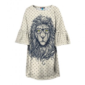 Детское платье 3D с принтом SWAG Lion в Белгороде, 100% полиэстер | прямой силуэт, чуть расширенный к низу. Круглая горловина, на рукавах — воланы | animal | cat | hipster | king | lion | животное | зверь | король | лев | очки | хипстер