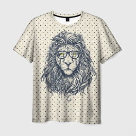 Мужская футболка 3D с принтом SWAG Lion в Белгороде, 100% полиэфир | прямой крой, круглый вырез горловины, длина до линии бедер | animal | cat | hipster | king | lion | животное | зверь | король | лев | очки | хипстер