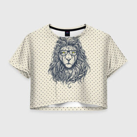 Женская футболка 3D укороченная с принтом SWAG Lion в Белгороде, 100% полиэстер | круглая горловина, длина футболки до линии талии, рукава с отворотами | animal | cat | hipster | king | lion | животное | зверь | король | лев | очки | хипстер