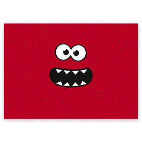 Поздравительная открытка с принтом Веселый монстрик в Белгороде, 100% бумага | плотность бумаги 280 г/м2, матовая, на обратной стороне линовка и место для марки
 | eye | funny | hell | monster | smile | глаз | домовой | зубастик | монстр | прикол | смайл | улыбка | черт