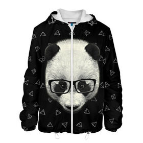 Мужская куртка 3D с принтом Умная панда в Белгороде, ткань верха — 100% полиэстер, подклад — флис | прямой крой, подол и капюшон оформлены резинкой с фиксаторами, два кармана без застежек по бокам, один большой потайной карман на груди. Карман на груди застегивается на липучку | animal | bear | beast | hipster | panda | smart | животное | зверь | медведь | очки | панда | свэг | умный | хипстер