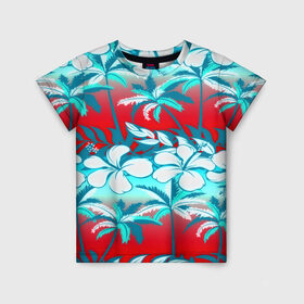 Детская футболка 3D с принтом Tropical Fashion в Белгороде, 100% гипоаллергенный полиэфир | прямой крой, круглый вырез горловины, длина до линии бедер, чуть спущенное плечо, ткань немного тянется | flower | пальмы | паттерн | цветы