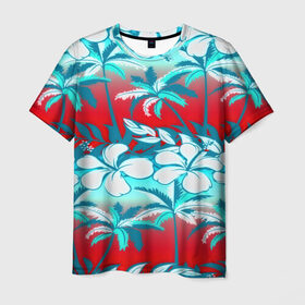 Мужская футболка 3D с принтом Tropical Fashion в Белгороде, 100% полиэфир | прямой крой, круглый вырез горловины, длина до линии бедер | flower | пальмы | паттерн | цветы