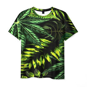 Мужская футболка 3D с принтом Листья в Белгороде, 100% полиэфир | прямой крой, круглый вырез горловины, длина до линии бедер | зеленый | листва | паттерн
