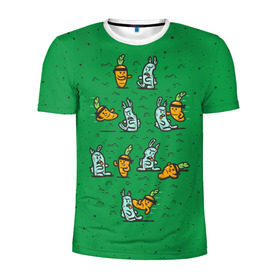 Мужская футболка 3D спортивная с принтом Боевая морковь в Белгороде, 100% полиэстер с улучшенными характеристиками | приталенный силуэт, круглая горловина, широкие плечи, сужается к линии бедра | animal | beast | karate | nature | rabbit | vegan | битва | бой | веган | вегетарианец | животное | зайка | зайчик | заяц | зверь | карате | кролик | морковь | овощ | природа