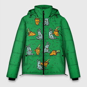 Мужская зимняя куртка 3D с принтом Боевая морковь в Белгороде, верх — 100% полиэстер; подкладка — 100% полиэстер; утеплитель — 100% полиэстер | длина ниже бедра, свободный силуэт Оверсайз. Есть воротник-стойка, отстегивающийся капюшон и ветрозащитная планка. 

Боковые карманы с листочкой на кнопках и внутренний карман на молнии. | Тематика изображения на принте: animal | beast | karate | nature | rabbit | vegan | битва | бой | веган | вегетарианец | животное | зайка | зайчик | заяц | зверь | карате | кролик | морковь | овощ | природа