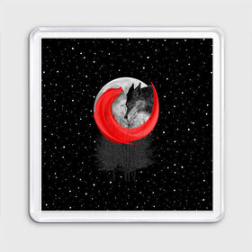 Магнит 55*55 с принтом Красная шапочка в Белгороде, Пластик | Размер: 65*65 мм; Размер печати: 55*55 мм | animal | beast | girl | moon | rage | roar | space | star | wolf | волк | девушка | животное | зверь | космос | красная | луна | рык | сказка | шапочка | ярость