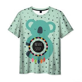 Мужская футболка 3D с принтом Мечтающая коала в Белгороде, 100% полиэфир | прямой крой, круглый вырез горловины, длина до линии бедер | animal | dream | hunter | koala | животное | зверь | коала | ловец снов | мечта