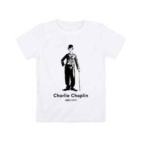 Детская футболка хлопок с принтом Чарли Чаплин в Белгороде, 100% хлопок | круглый вырез горловины, полуприлегающий силуэт, длина до линии бедер | 