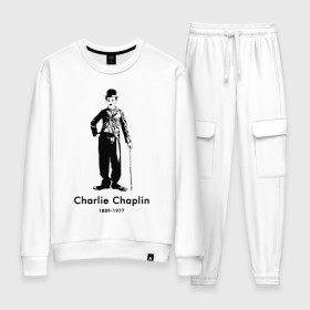 Женский костюм хлопок с принтом Чарли Чаплин в Белгороде, 100% хлопок | на свитшоте круглая горловина, мягкая резинка по низу. Брюки заужены к низу, на них два вида карманов: два 