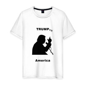 Мужская футболка хлопок с принтом Дональд Трамп в Белгороде, 100% хлопок | прямой крой, круглый вырез горловины, длина до линии бедер, слегка спущенное плечо. | Тематика изображения на принте: 