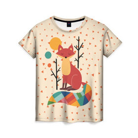 Женская футболка 3D с принтом Осенняя лисичка в Белгороде, 100% полиэфир ( синтетическое хлопкоподобное полотно) | прямой крой, круглый вырез горловины, длина до линии бедер | animal | beast | cat | fox | kitty | nature | orange | животное | зверь | кот | котик | кошка | лиса | лисичка | оранжевая | осень | природа