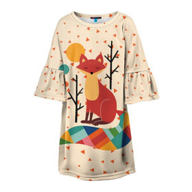 Детское платье 3D с принтом Осенняя лисичка в Белгороде, 100% полиэстер | прямой силуэт, чуть расширенный к низу. Круглая горловина, на рукавах — воланы | animal | beast | cat | fox | kitty | nature | orange | животное | зверь | кот | котик | кошка | лиса | лисичка | оранжевая | осень | природа