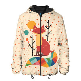 Мужская куртка 3D с принтом Осенняя лисичка в Белгороде, ткань верха — 100% полиэстер, подклад — флис | прямой крой, подол и капюшон оформлены резинкой с фиксаторами, два кармана без застежек по бокам, один большой потайной карман на груди. Карман на груди застегивается на липучку | animal | beast | cat | fox | kitty | nature | orange | животное | зверь | кот | котик | кошка | лиса | лисичка | оранжевая | осень | природа