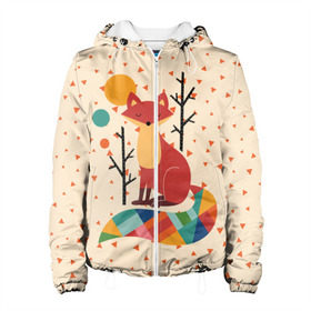 Женская куртка 3D с принтом Осенняя лисичка в Белгороде, ткань верха — 100% полиэстер, подклад — флис | прямой крой, подол и капюшон оформлены резинкой с фиксаторами, два кармана без застежек по бокам, один большой потайной карман на груди. Карман на груди застегивается на липучку | animal | beast | cat | fox | kitty | nature | orange | животное | зверь | кот | котик | кошка | лиса | лисичка | оранжевая | осень | природа