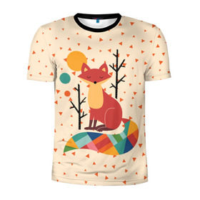 Мужская футболка 3D спортивная с принтом Осенняя лисичка в Белгороде, 100% полиэстер с улучшенными характеристиками | приталенный силуэт, круглая горловина, широкие плечи, сужается к линии бедра | animal | beast | cat | fox | kitty | nature | orange | животное | зверь | кот | котик | кошка | лиса | лисичка | оранжевая | осень | природа